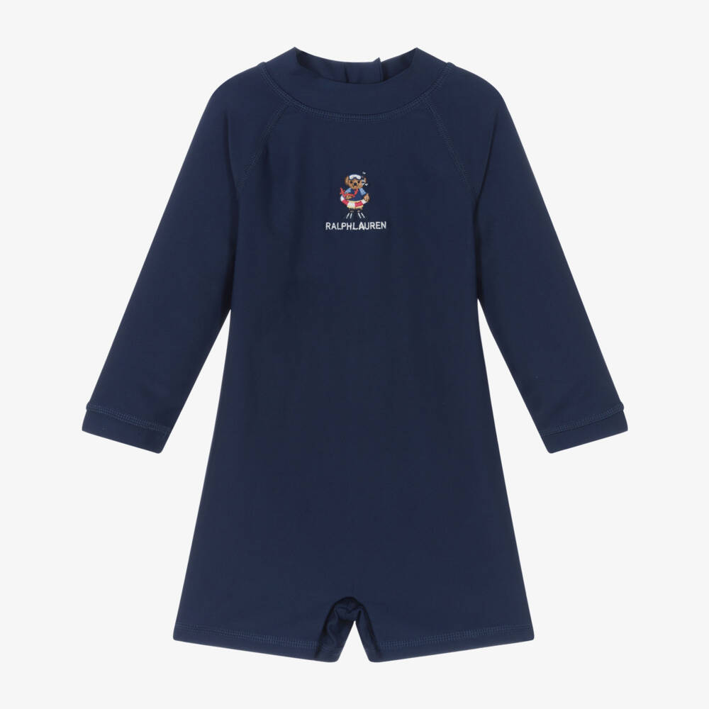 Ralph Lauren-Baby Boys Blue Polo Bear Sun Suit (UPF50+) | Childrensalon Outlet