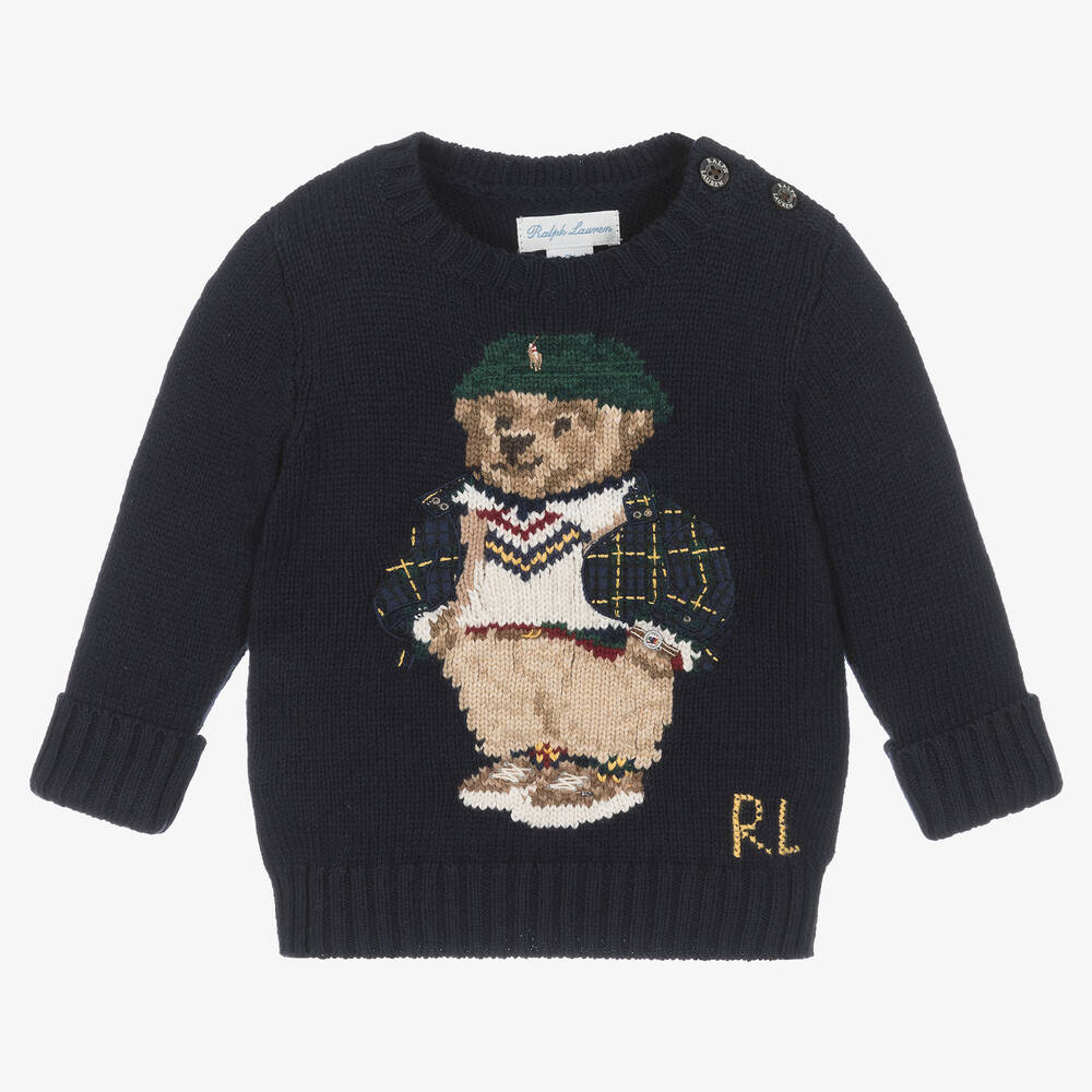 Ralph Lauren - Baby Boys Blue Polo Bear Sweater | Childrensalon