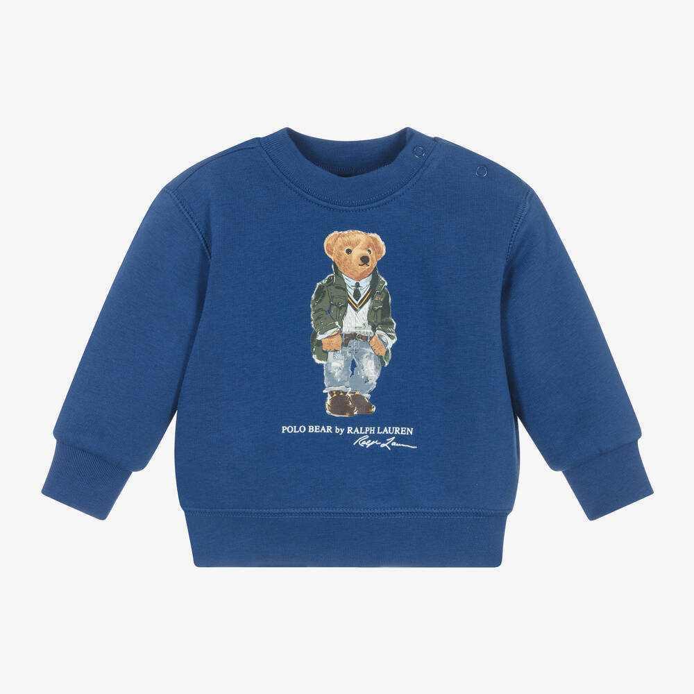 Ralph Lauren Baby Boys Blue Polo Bear Sweatshirt Childrensalon Outlet