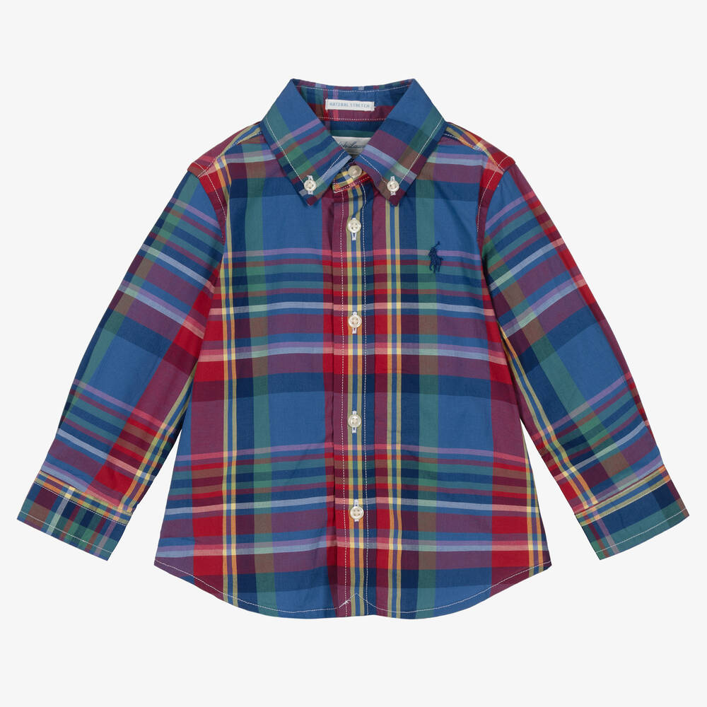 Ralph Lauren - قميص قطن بوبلين كاروهات لون أزرق وأحمر | Childrensalon