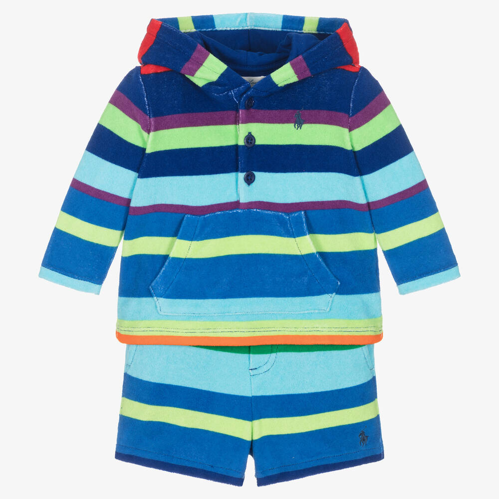 Ralph Lauren - Ensemble short bleu rayé bébé | Childrensalon