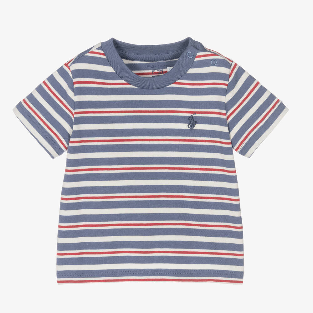 Ralph Lauren - Baby Boys Blue Stripe T-Shirt | Childrensalon