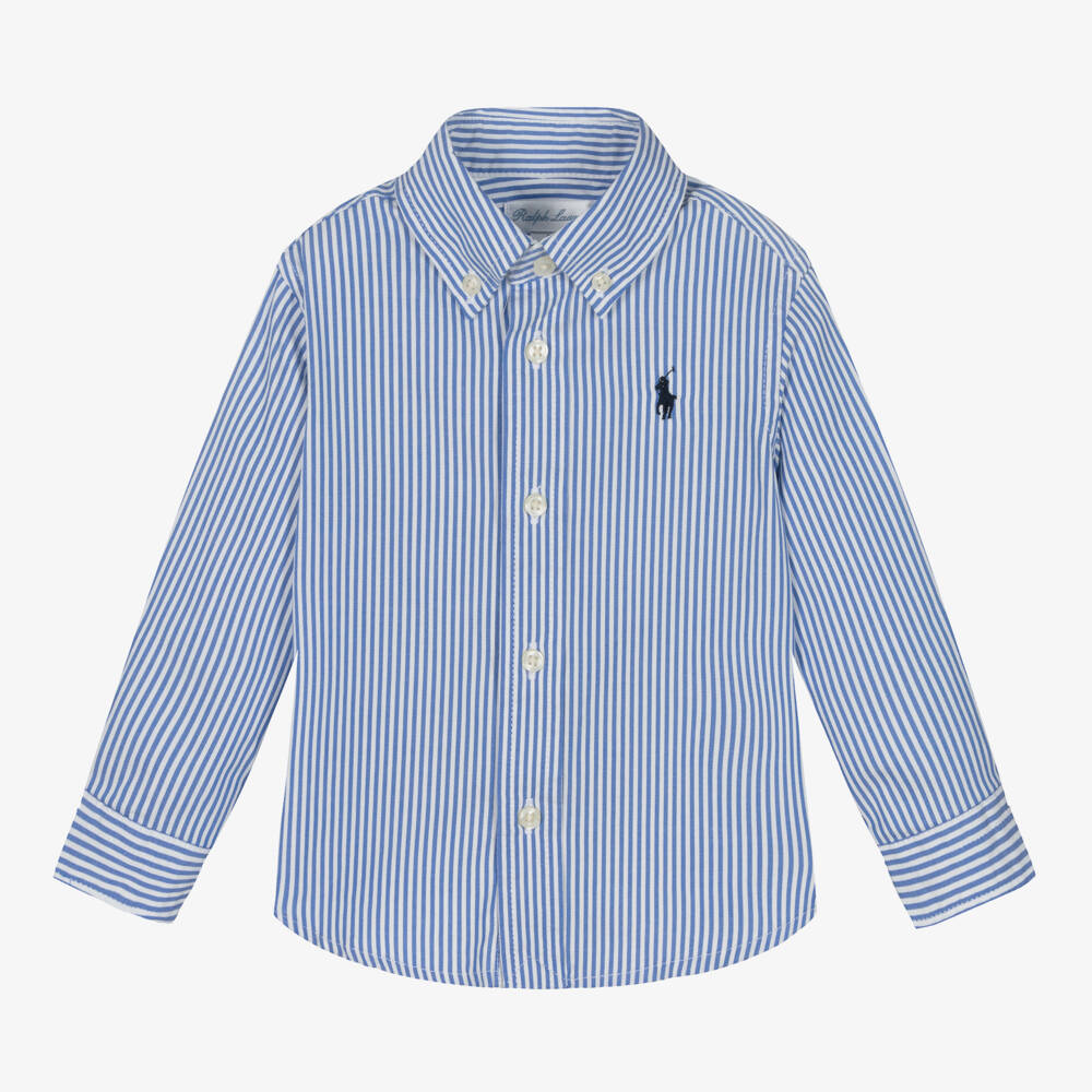 Ralph Lauren-Baby Boys Blue Striped Cotton Logo Shirt | Childrensalon Outlet