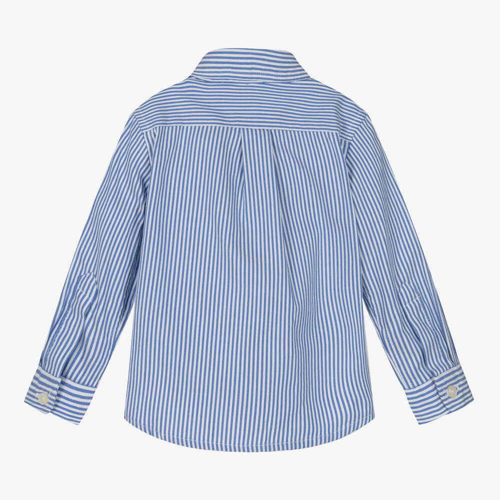 Ralph Lauren-Baby Boys Blue Striped Cotton Logo Shirt | Childrensalon Outlet