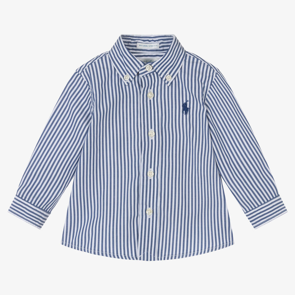 Ralph Lauren - Baby Boys Blue Striped Cotton Shirt | Childrensalon