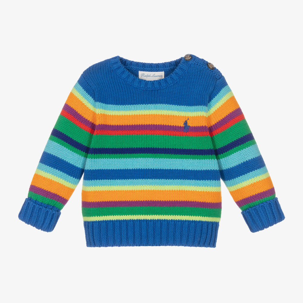 Ralph Lauren - Baby Boys Blue Striped Knitted Sweater | Childrensalon