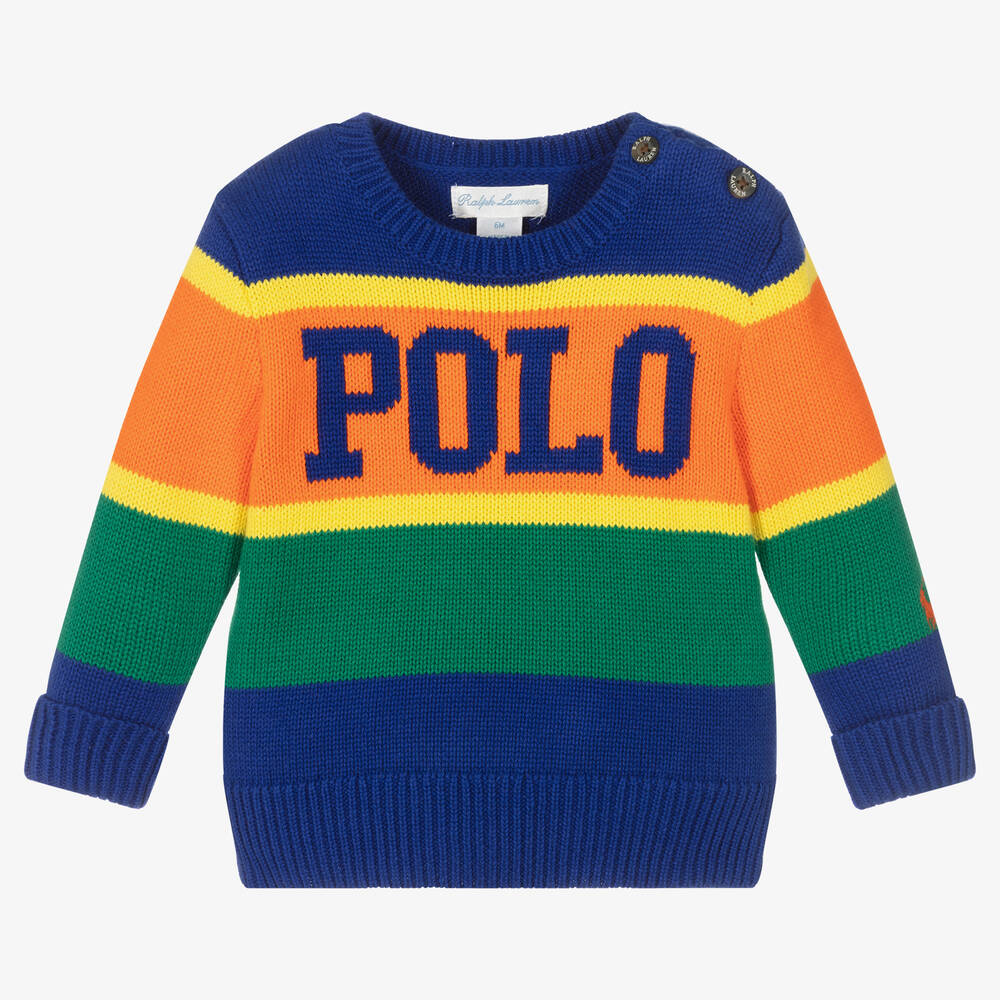 Ralph Lauren - Baby Boys Blue Striped Logo Sweater | Childrensalon