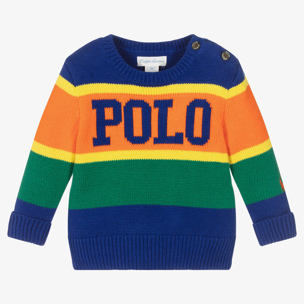 Ralph Lauren - Pull bleu rayé bébé garçon | Childrensalon