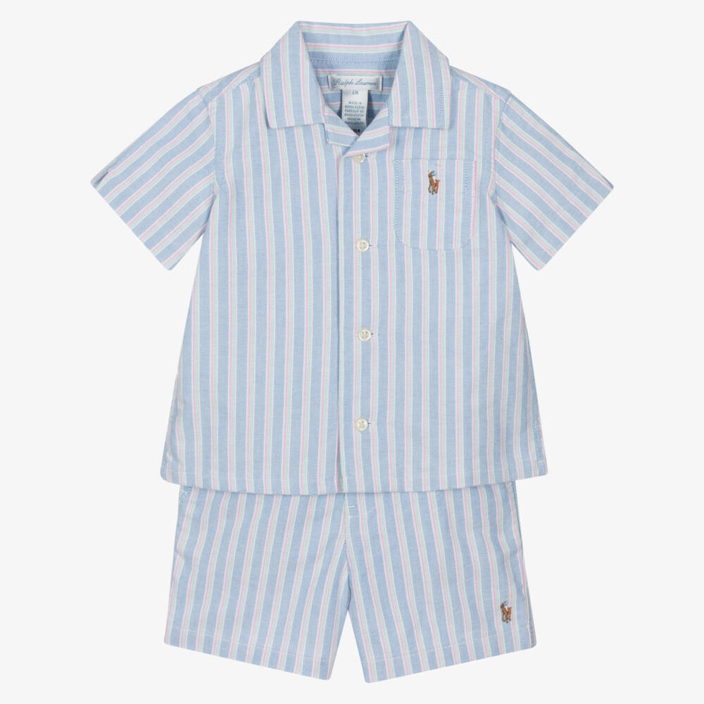 Ralph Lauren-Baby Boys Blue Striped Oxford Cotton Shorts Set | Childrensalon Outlet