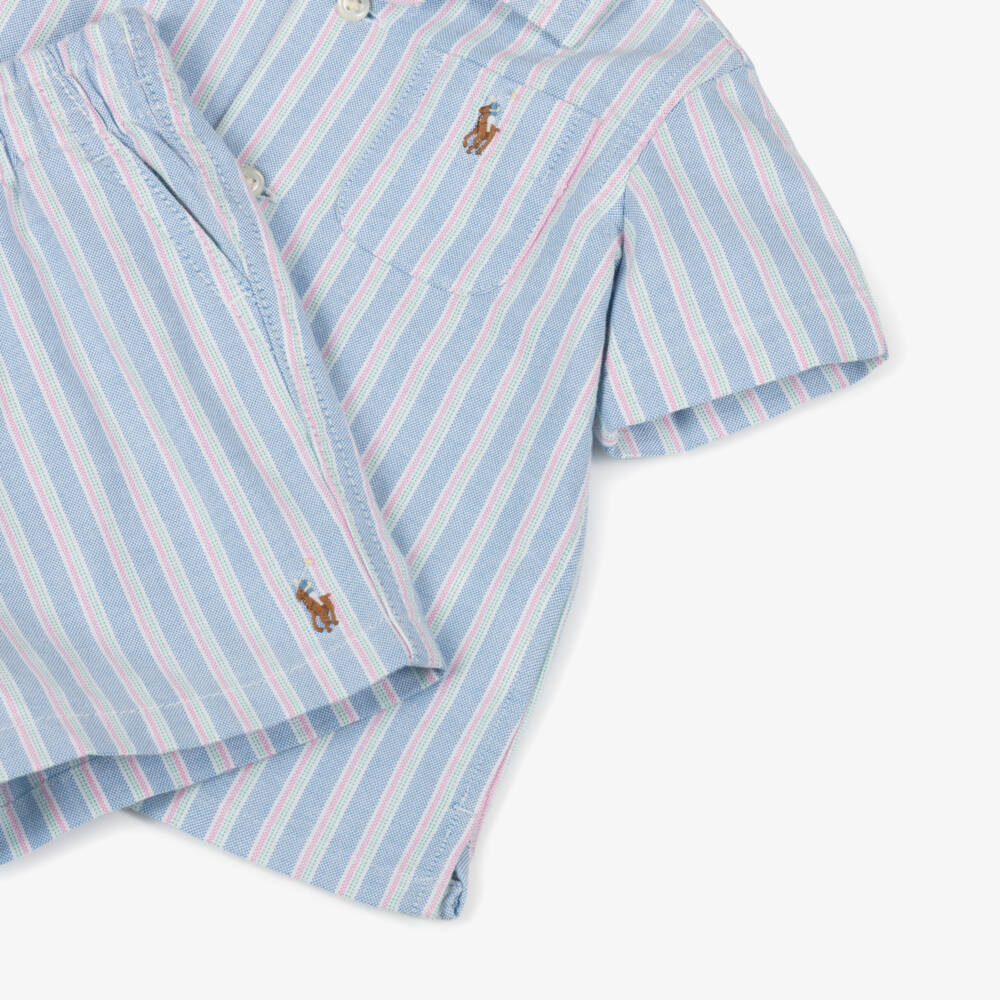 Ralph Lauren-Baby Boys Blue Striped Oxford Cotton Shorts Set | Childrensalon Outlet