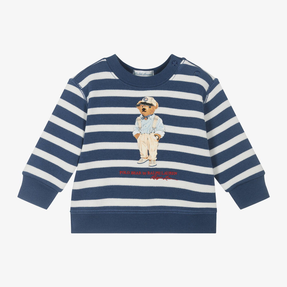 Ralph Lauren-Baby Boys Blue Striped Polo Bear Sweatshirt | Childrensalon Outlet