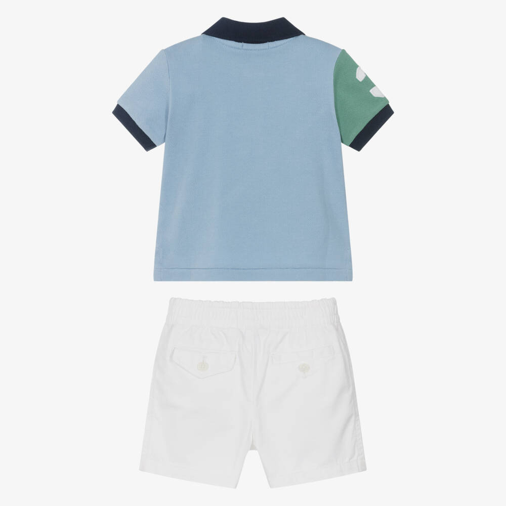 Ralph Lauren-Baby Boys Blue & White Cotton Polo Shirt & Shorts Set | Childrensalon Outlet