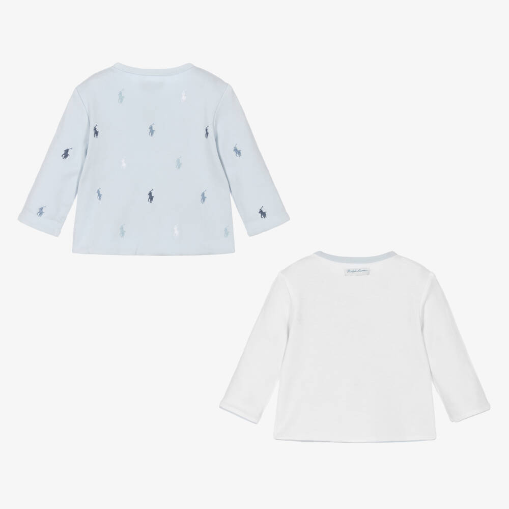 Ralph Lauren-Baby Boys Blue & White Reversible Cotton Cardigan | Childrensalon Outlet