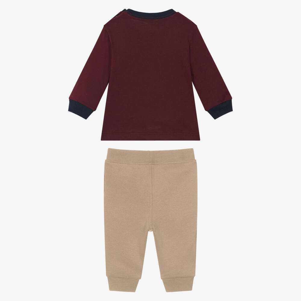 Ralph Lauren-Baby Boys Burgundy & Beige Cotton Jersey Trouser Set | Childrensalon Outlet