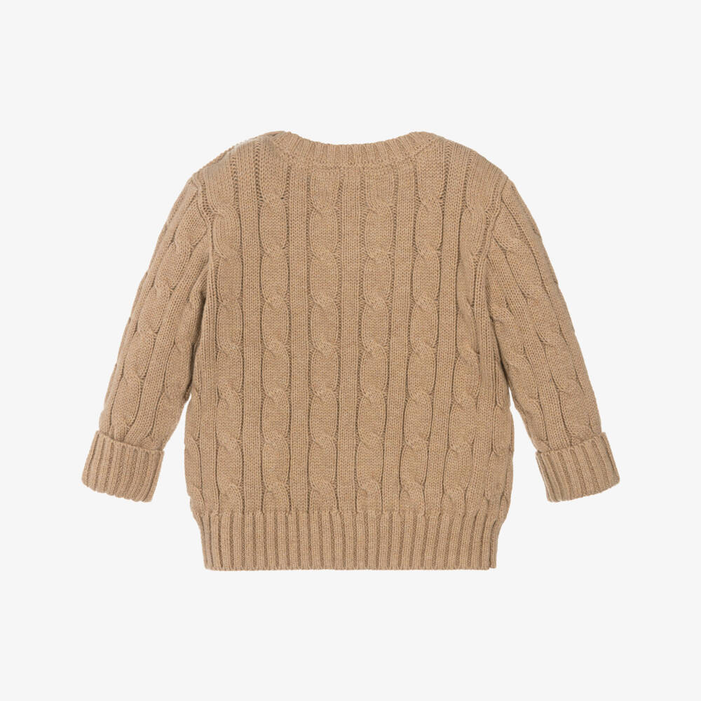 Ralph Lauren-Baby Boys Camel Beige Cable Knit Sweater | Childrensalon Outlet
