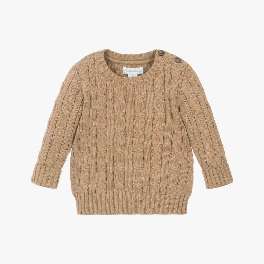 Ralph Lauren-Baby Boys Camel Beige Cable Knit Sweater | Childrensalon Outlet