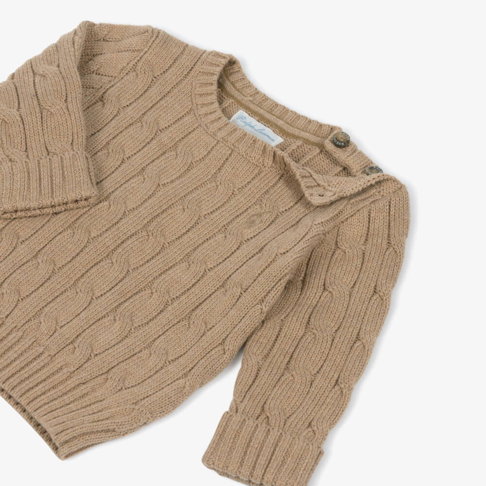 Ralph Lauren-Baby Boys Camel Beige Cable Knit Sweater | Childrensalon Outlet