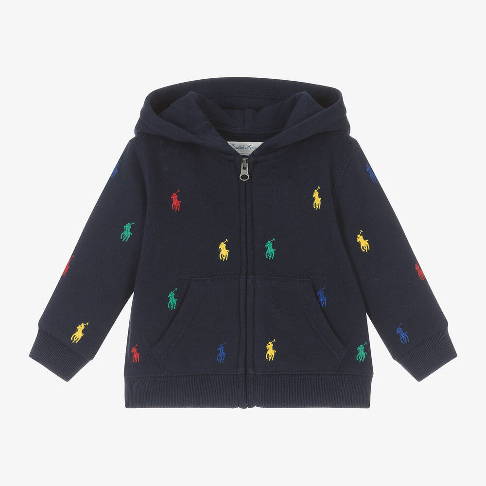 Ralph Lauren-توب بسحّاب قطن جيرسي لون كحلي داكن للمواليد | Childrensalon Outlet