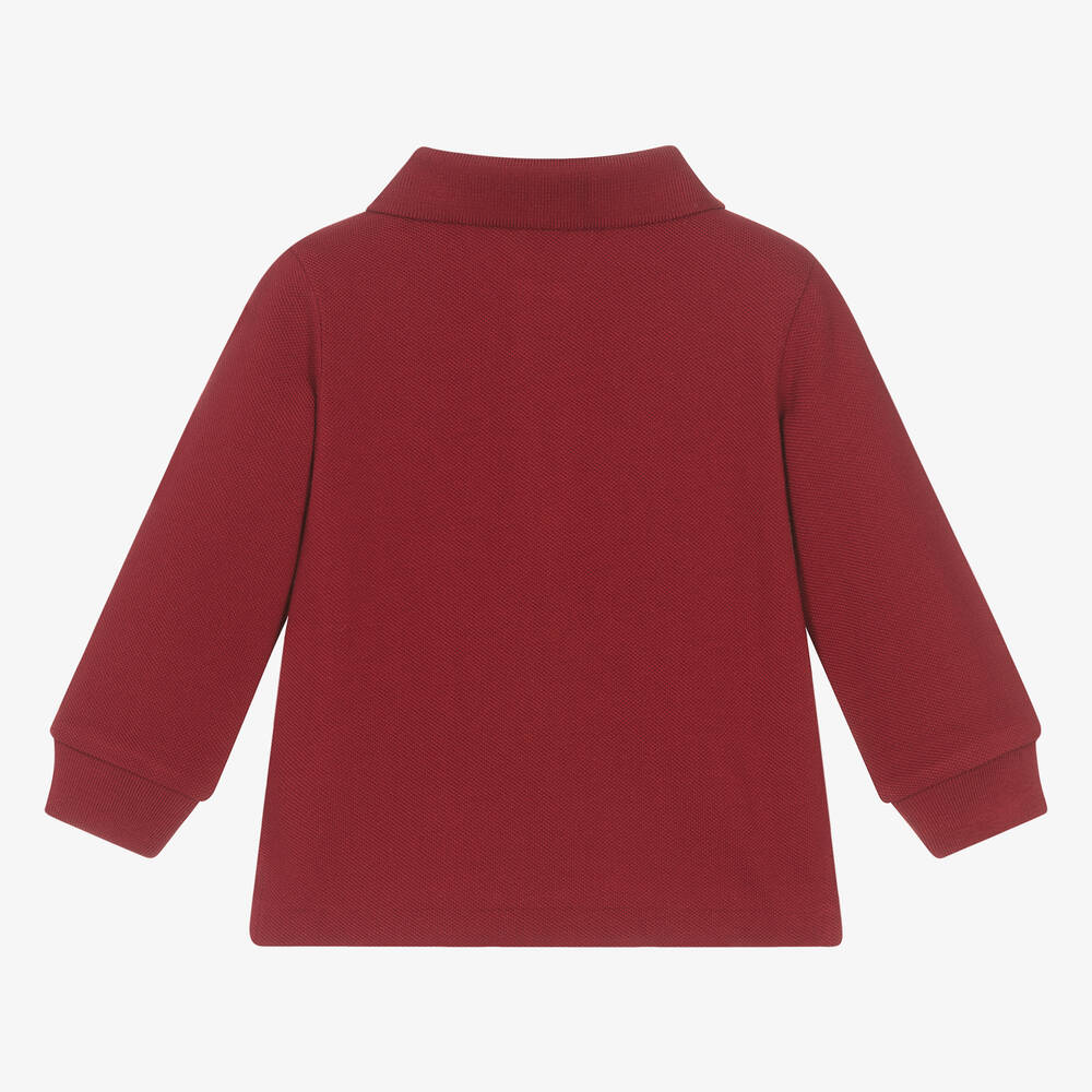 Ralph Lauren-توب بولو قطن بيكيه لون أحمر داكن للمواليد | Childrensalon Outlet