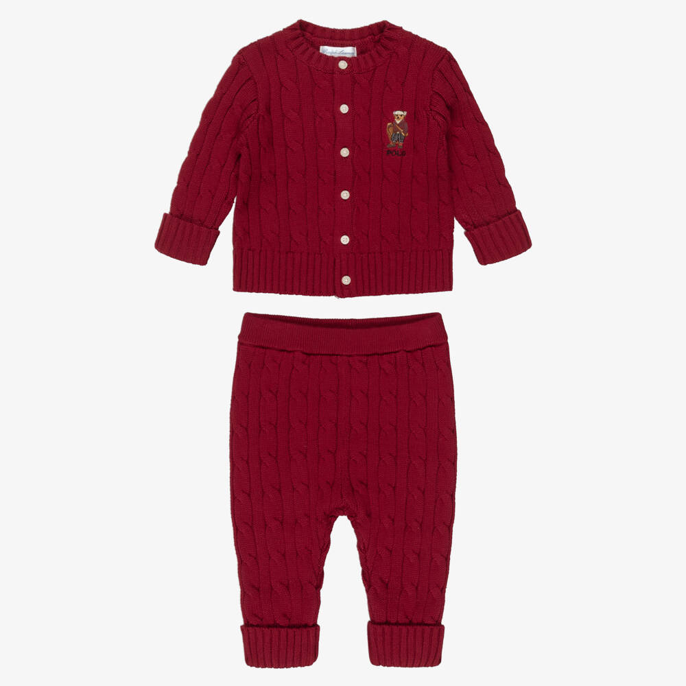 Ralph Lauren-Baby Boys Dark Red Knitted Trouser Set | Childrensalon Outlet