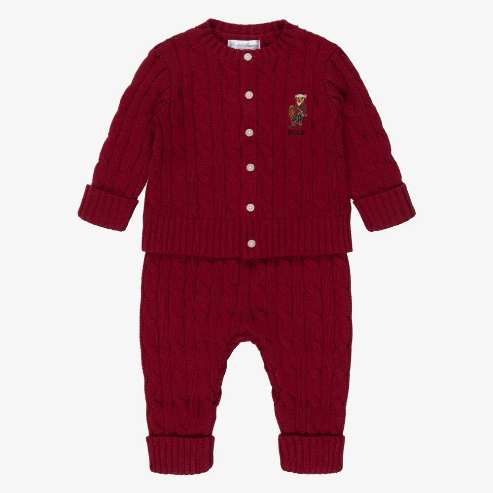 Ralph Lauren-Baby Boys Dark Red Knitted Trouser Set | Childrensalon Outlet