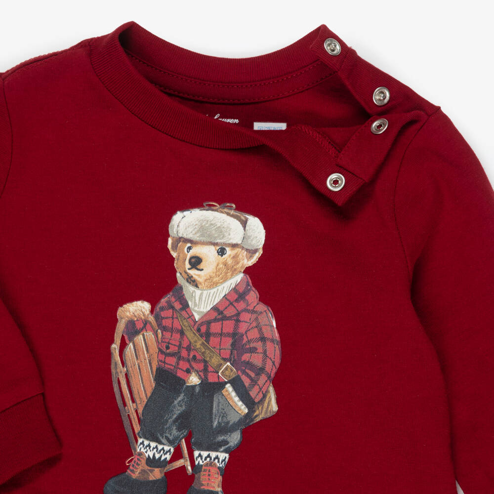 Ralph Lauren-Baby Boys Dark Red Top with Polo Bear Print | Childrensalon Outlet