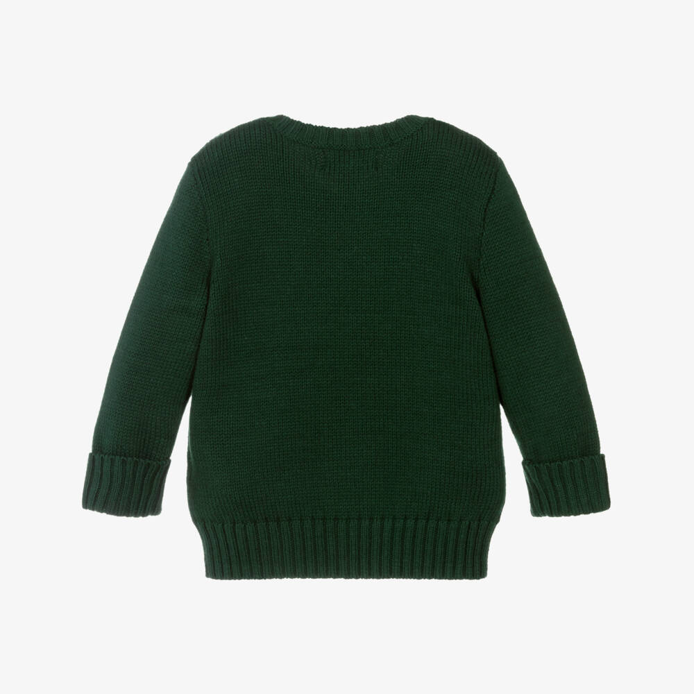 Ralph Lauren-Baby Boys Forest Green Knitted Sweater with Polo Bear Motif | Childrensalon Outlet
