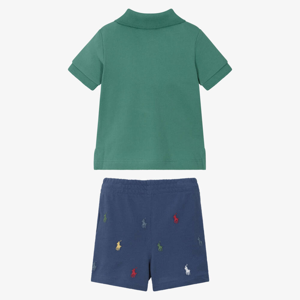 Ralph Lauren-Baby Boys Green & Blue Cotton Piqué Shorts Set | Childrensalon Outlet