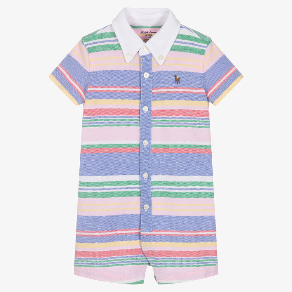 Ralph Lauren - Baby Boys Green & Blue Striped Shortie | Childrensalon