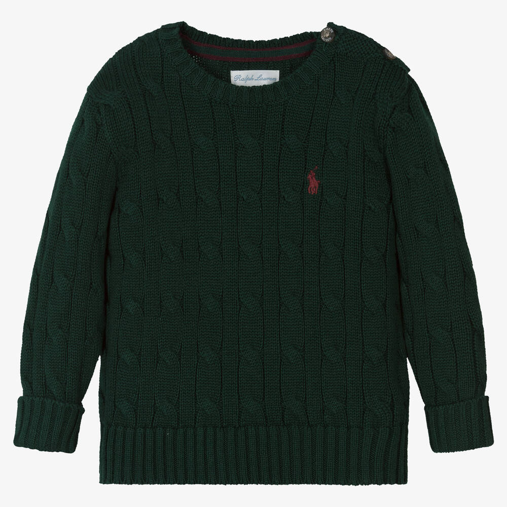 Ralph Lauren - Pull torsadé vert Bébé garçon | Childrensalon