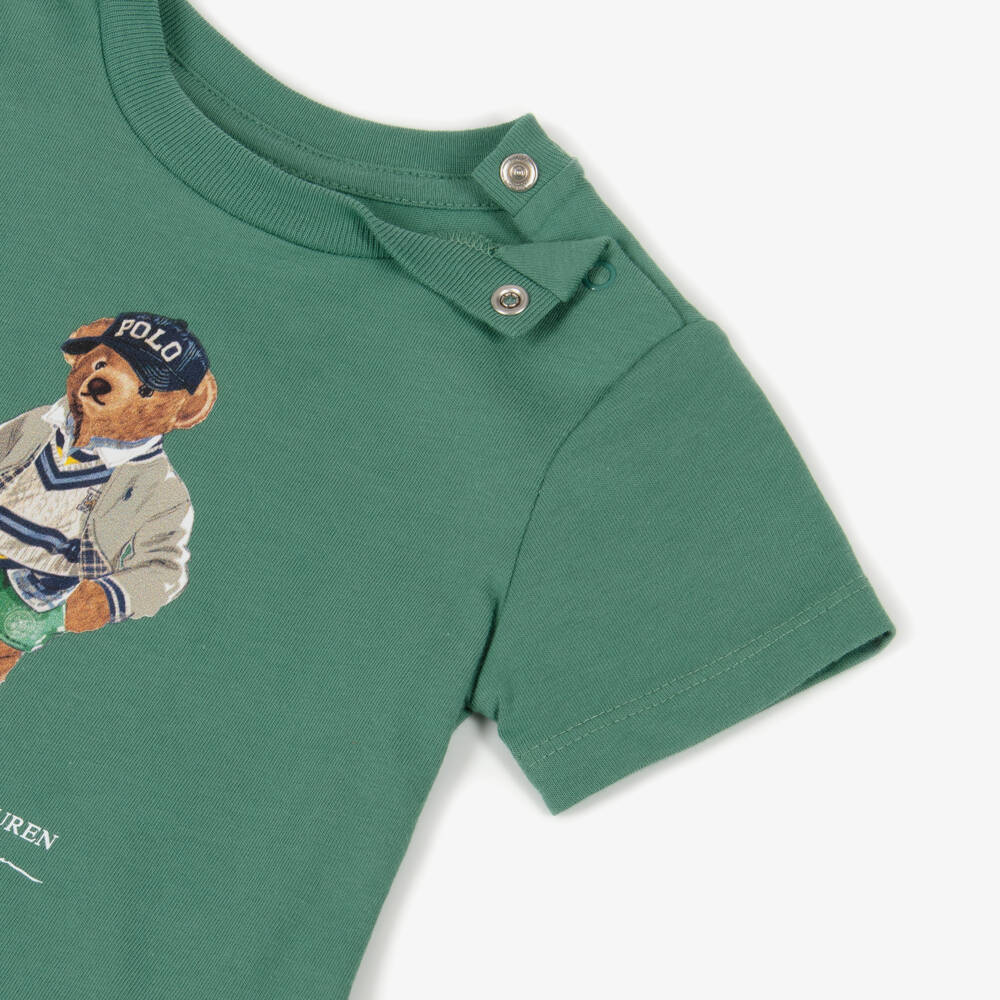 Ralph Lauren-Baby Boys Green Cotton Jersey Polo Bear T-Shirt | Childrensalon Outlet