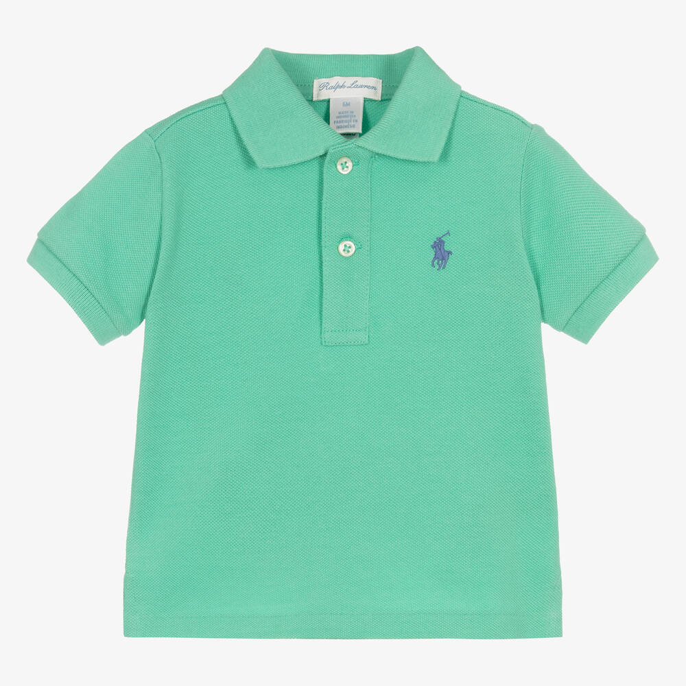 Ralph Lauren - Baby Boys Green Cotton Polo Shirt | Childrensalon