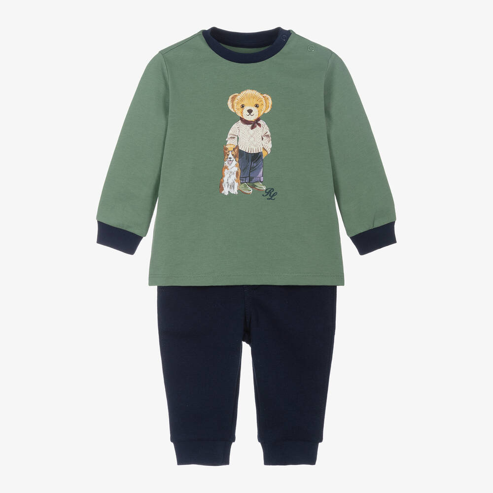 Ralph Lauren-Baby Boys Green Cotton Trouser Set | Childrensalon Outlet