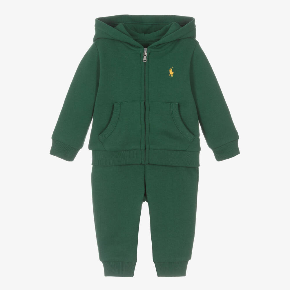 Ralph Lauren-Baby Boys Green Hooded Pony Logo Tracksuit | Childrensalon Outlet