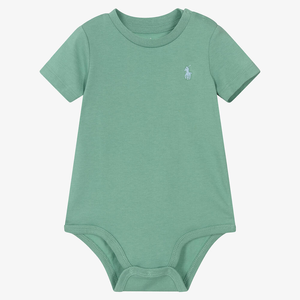 Ralph Lauren - Baby Boys Green Polo Logo Bodyvest | Childrensalon