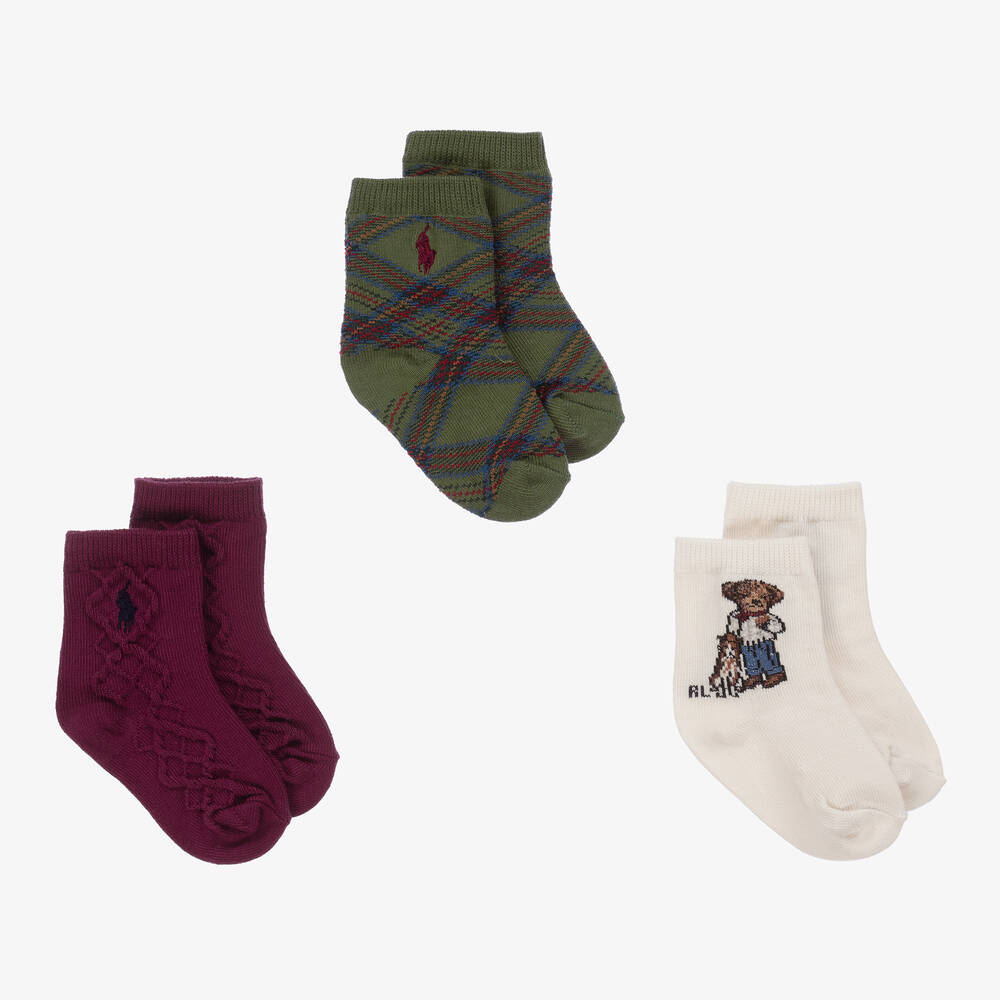 Ralph Lauren-Baby Boys Green & Red Socks (3 Pack) | Childrensalon Outlet
