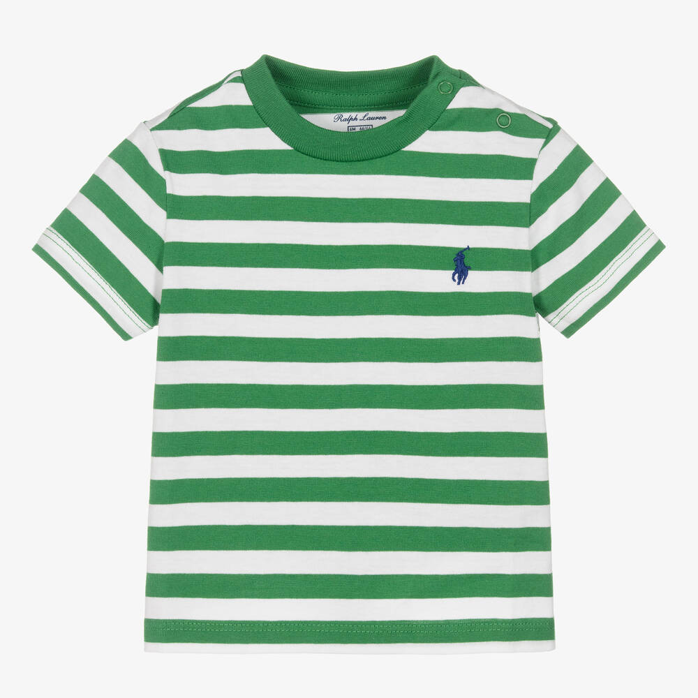 Ralph Lauren - T-shirt vert rayé bébé garçon | Childrensalon