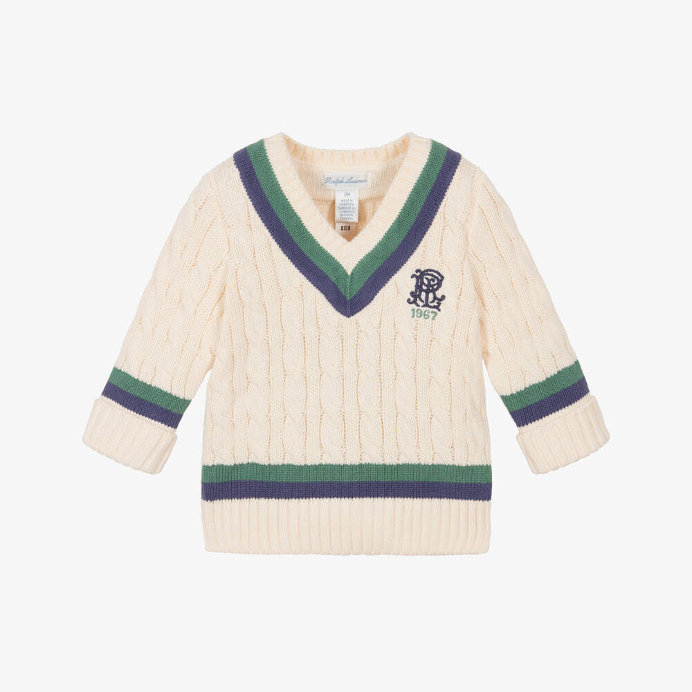 Ralph Lauren-Baby Boys Ivory Cable Knit Cricket Sweater | Childrensalon Outlet