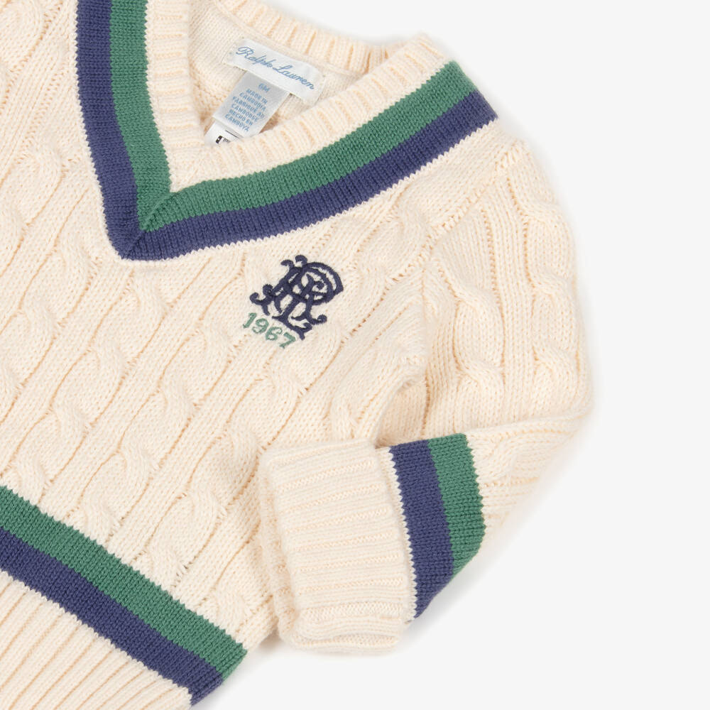 Ralph Lauren-Baby Boys Ivory Cable Knit Cricket Sweater | Childrensalon Outlet