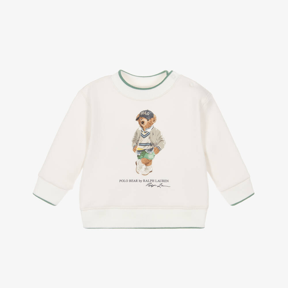 Ralph Lauren-سويت شيرت قطن عاجي للأولاد مع تصميم دب | Childrensalon Outlet