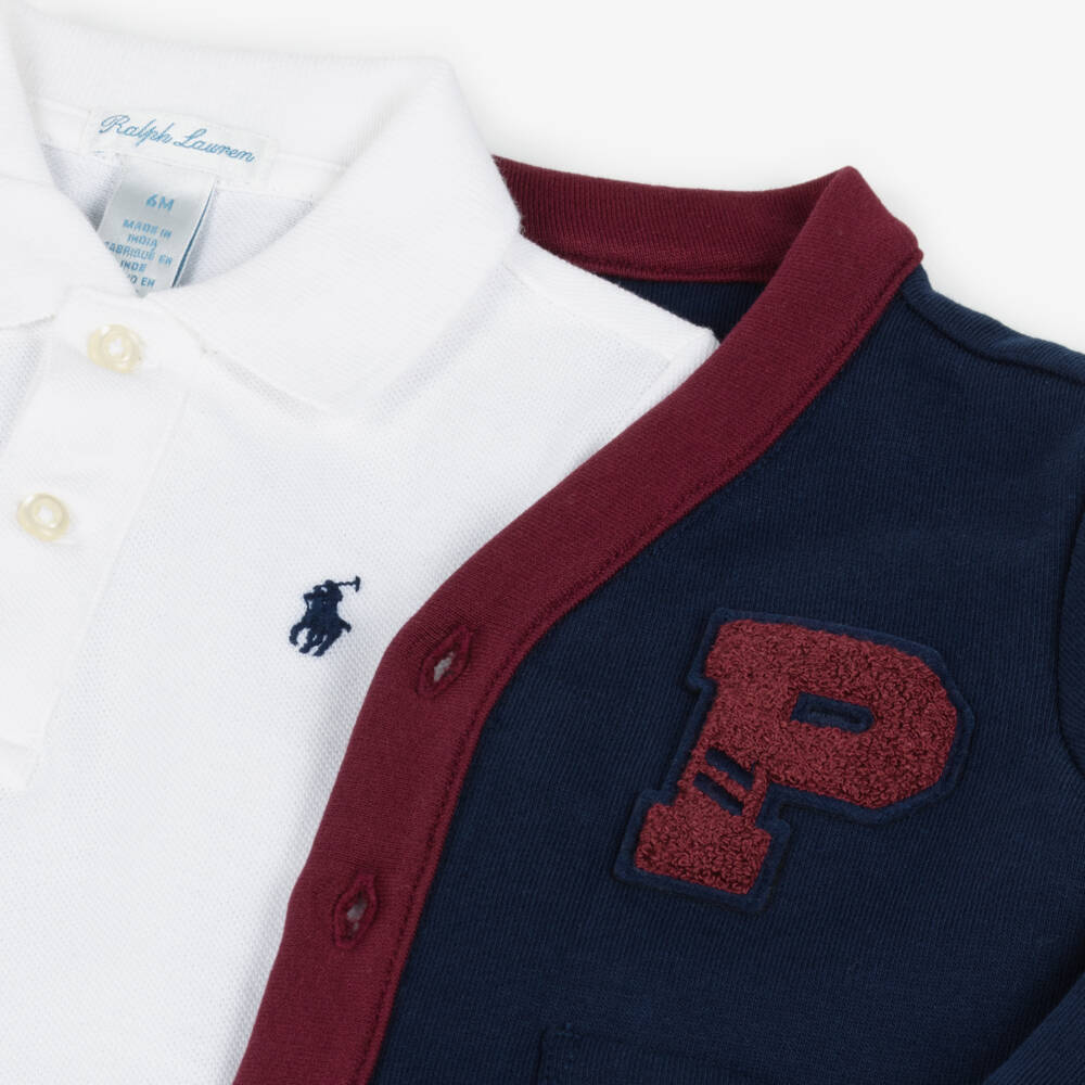 Ralph Lauren-Baby Boys Navy Blue Cardigan & Beige Trousers Set | Childrensalon Outlet