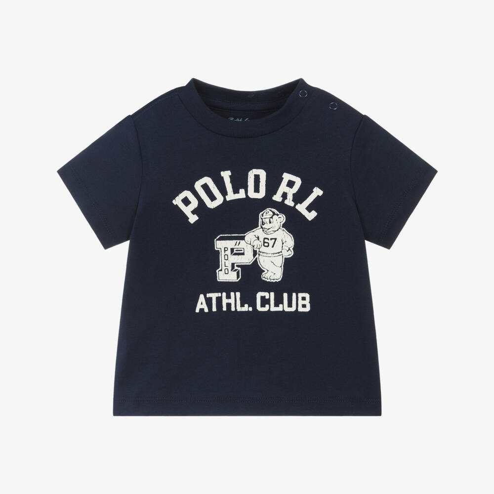 Ralph Lauren-Baby Boys Navy Blue Cotton Athletic Club T-Shirt | Childrensalon Outlet