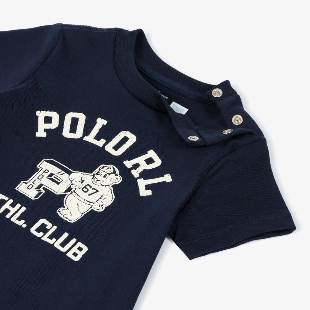 Ralph Lauren-Baby Boys Navy Blue Cotton Athletic Club T-Shirt | Childrensalon Outlet