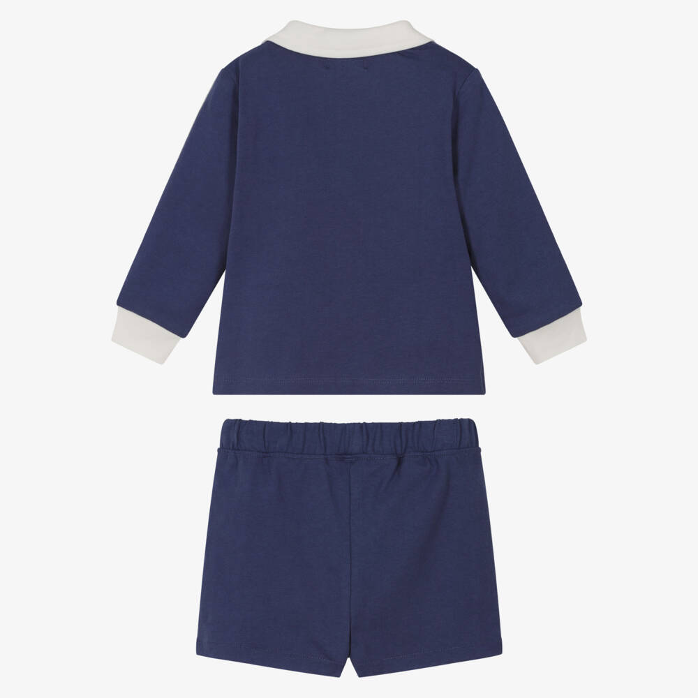 Ralph Lauren-Baby Boys Navy Blue Cotton Jersey Rugby-Style Shorts Set | Childrensalon Outlet