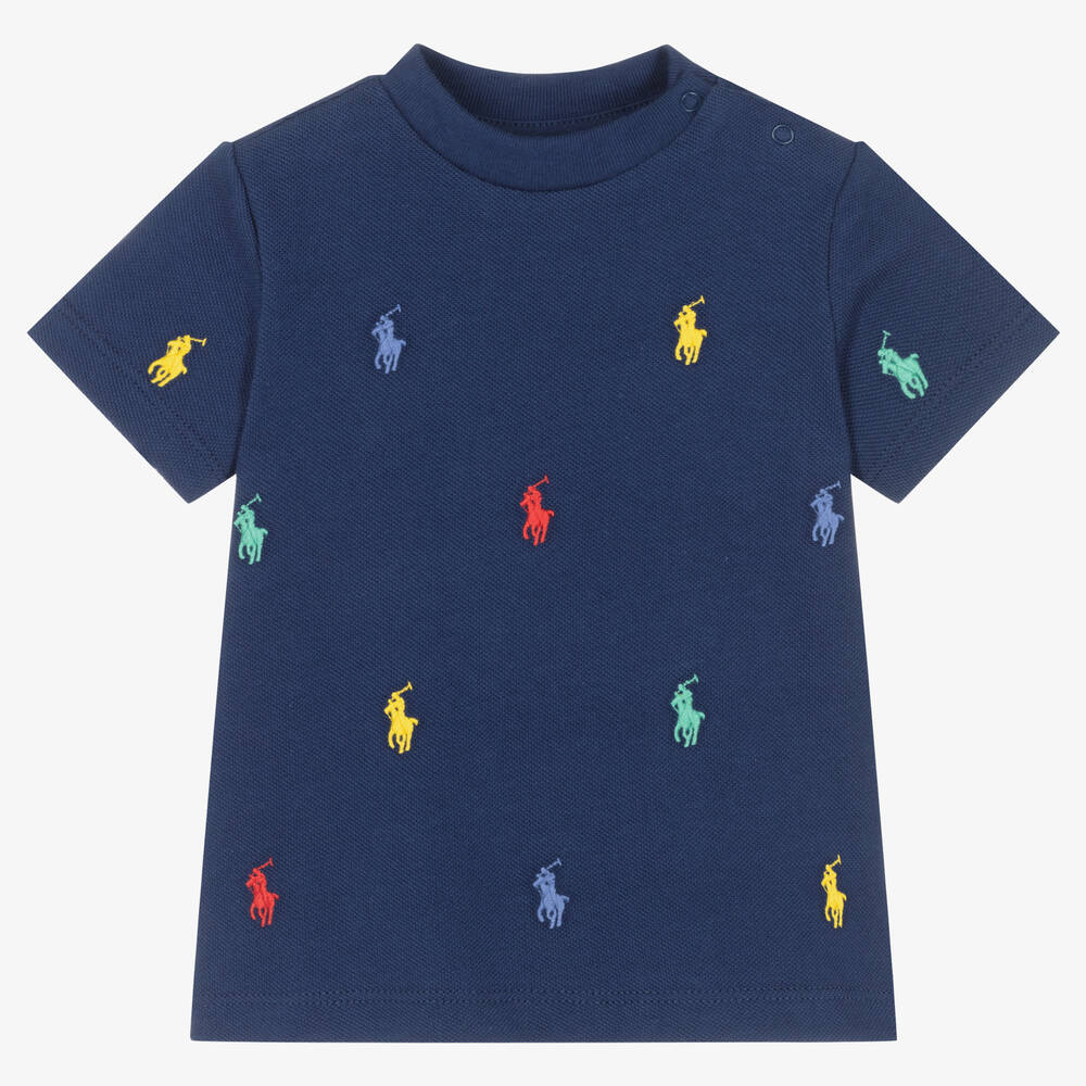 Ralph Lauren - Baby Boys Navy Blue Cotton T-Shirt | Childrensalon