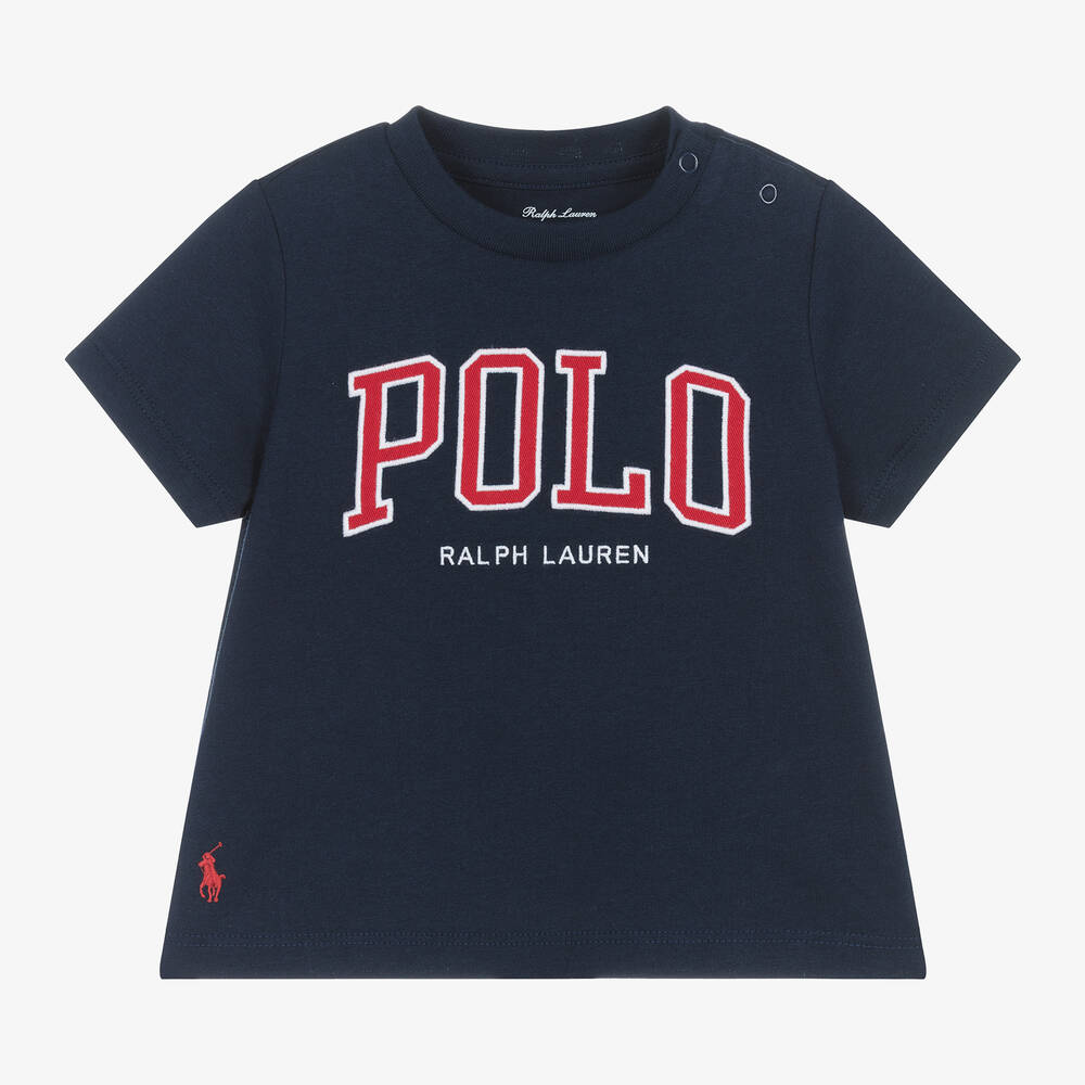 Ralph Lauren Baby Boys Navy Blue Cotton T Shirt Childrensalon Outlet