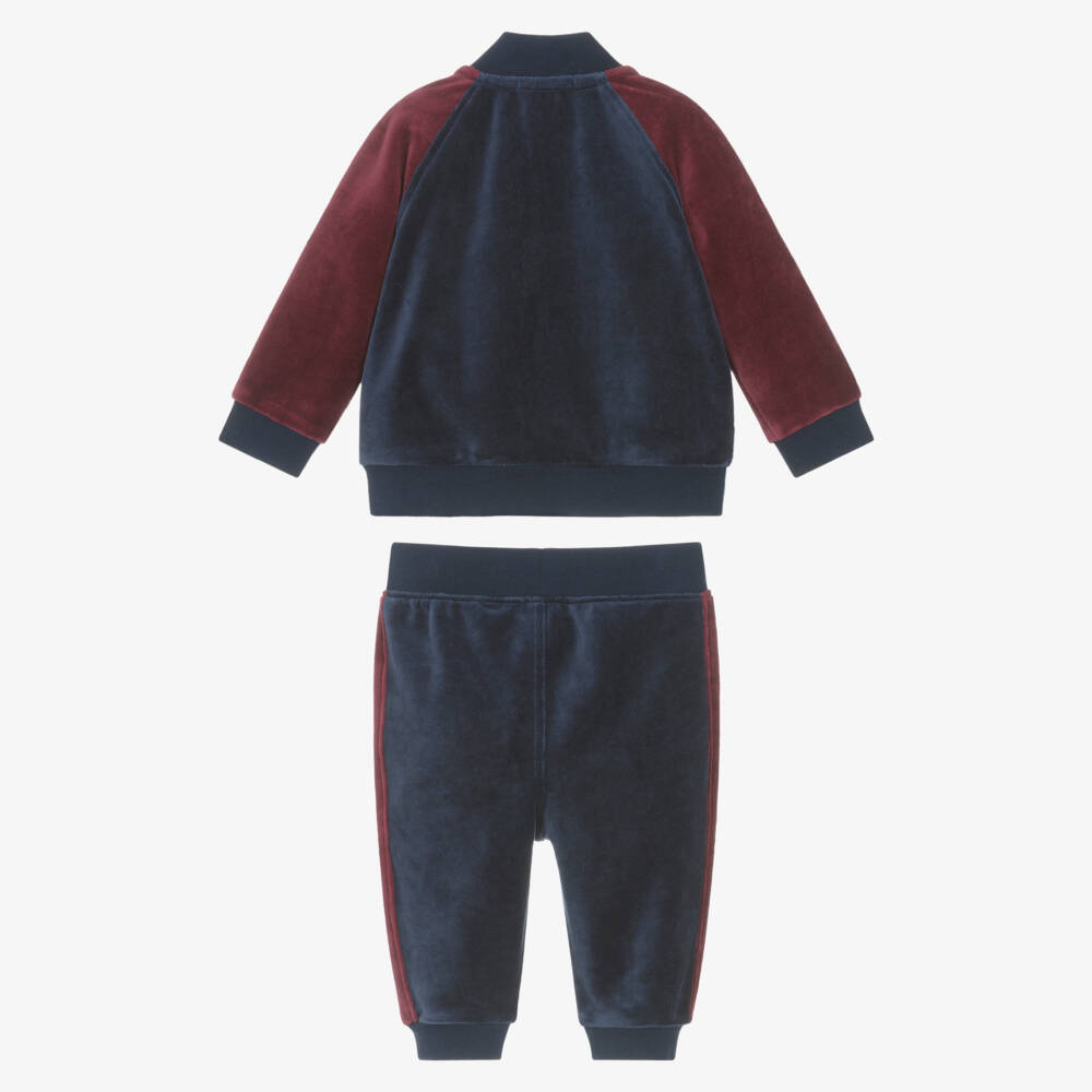 Ralph Lauren-Baby Boys Navy Blue Cotton Velour Tracksuit with Burgundy Trim | Childrensalon Outlet
