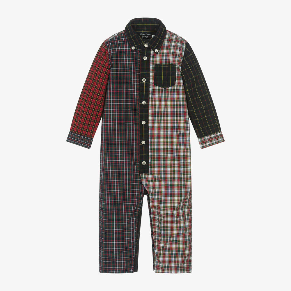 Ralph Lauren-Baby Boys Navy Blue & Red Plaid Romper | Childrensalon Outlet