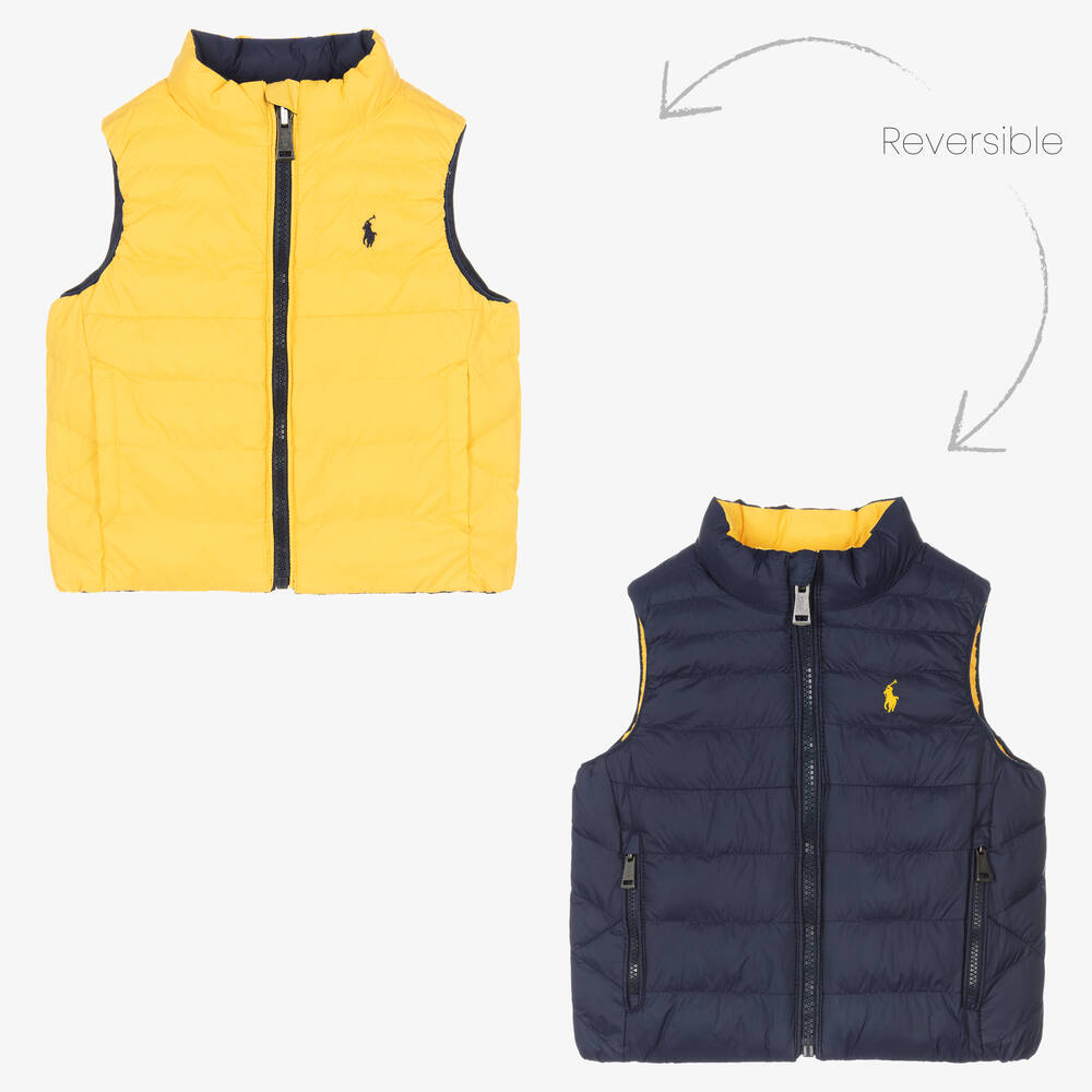 Ralph Lauren - Baby Boys Navy Blue & Yellow Reversible Gilet | Childrensalon