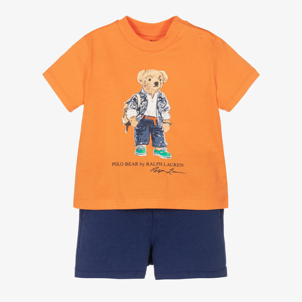 Ralph Lauren - Ensemble short orange et bleu bébé | Childrensalon